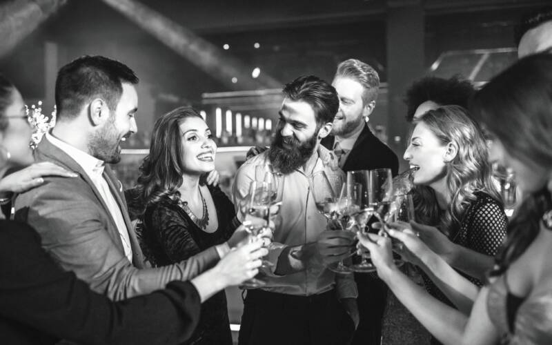 Group of friends toasting together