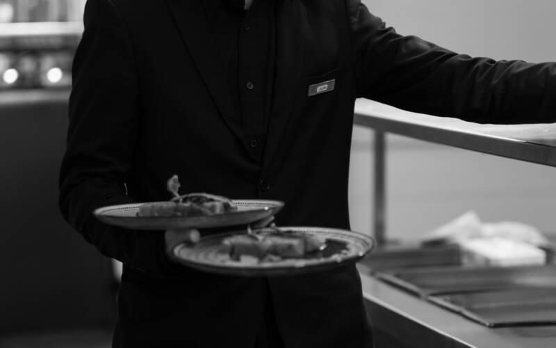 Jun - behind the scenes prepping to serve 1st Main course - duck breast