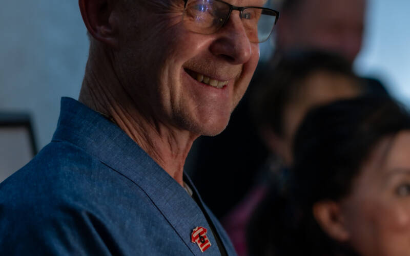 David Joll proud brewer and co-founder of Zenkuro Sake based in Queenstown NZ, speaks to guests at the 2025 Sakura and Sake Dinner hosted in Pescatore at The George.